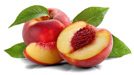 Peach slices on white background