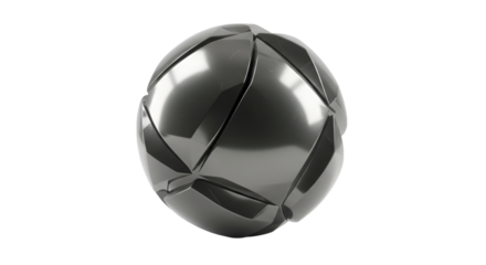 Abstract 3D Rendered Metallic Sphere with Cut Segments on Black