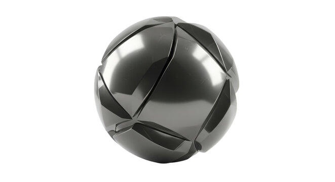 Abstract 3D Rendered Metallic Sphere with Cut Segments on Black