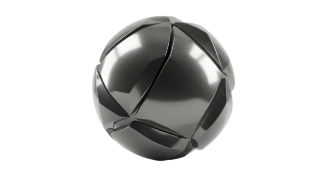 Abstract 3D Rendered Metallic Sphere with Cut Segments on Black