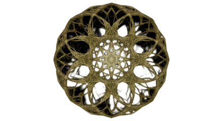 Abstract Golden 3D Sphere Ornament On Isolated Black Background