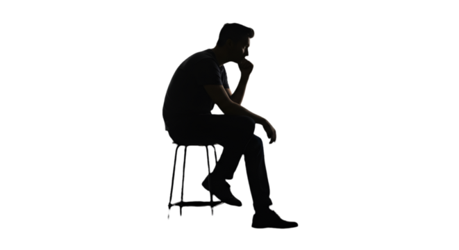 A Dark Silhouette Of A Man Sitting And Thinking On A Chair Illustration
