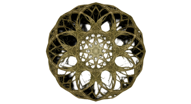 Abstract Golden 3D Sphere Ornament On Isolated Black Background