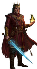 Fototapeta premium A Regal Fantasy King Holding Magic Sword Isolated Portrait Illustration