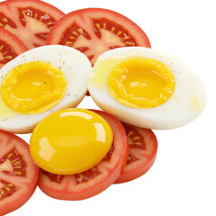 A Delicious Photo of Fresh Cooked Eggs with Tomato Slices on Black Background