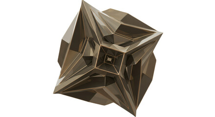 Abstract 3D Gold Geometric Shape Isolated Transparent Background Illustration