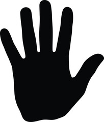 Fototapeta premium Black silhouette of a human hand displayed open against a plain white background