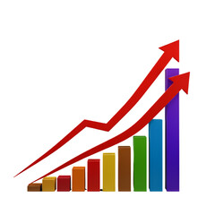 Abstract 3D Graph with Red Arrows on Black Background Illustration