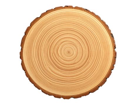Cross section of tree stump, wood slice isolated on a transparent background.