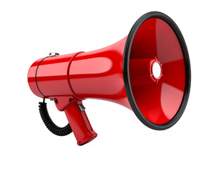 Red megaphone isolated on a transparent background.
