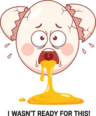 Panicked Egg Character Cracked Open – Funny Emotional Yolk Vector
