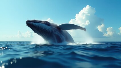 Fototapeta premium Humpback whale leaping out of the ocean water.