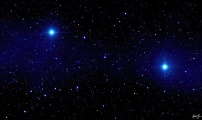 Deep space view, two bright stars, many smaller stars