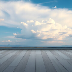Empty floor with clean eyes view and beautiful blue cloudy sky background, Horizon landscape scene.
