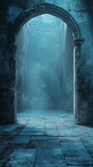 Arched Stone Passage with Mysterious Mist and Ancient Floor