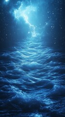 Ocean Waves Under Starry Sky with Light Trail