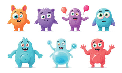 Fototapeta premium Whimsical Parade of Oddball Creatures on Clean White Stage