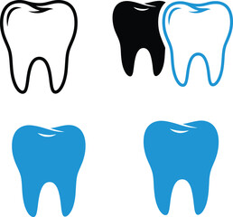 Collection of stylized tooth icons representing dental health and care