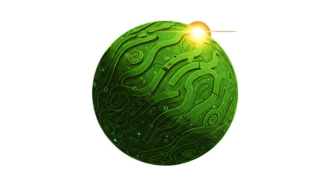 Abstract Green Sphere Illustration With Glowing Effects On Black Background