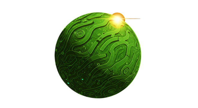 Abstract Green Sphere Illustration With Glowing Effects On Black Background