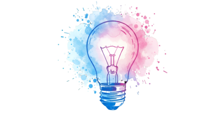 Abstract Illustration Of A Lightbulb With Blue And Pink Watercolor Splash On Black Background