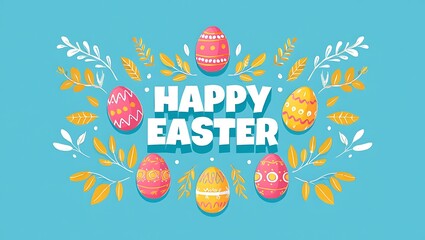 Happy easter decorated eggs and festive holiday design