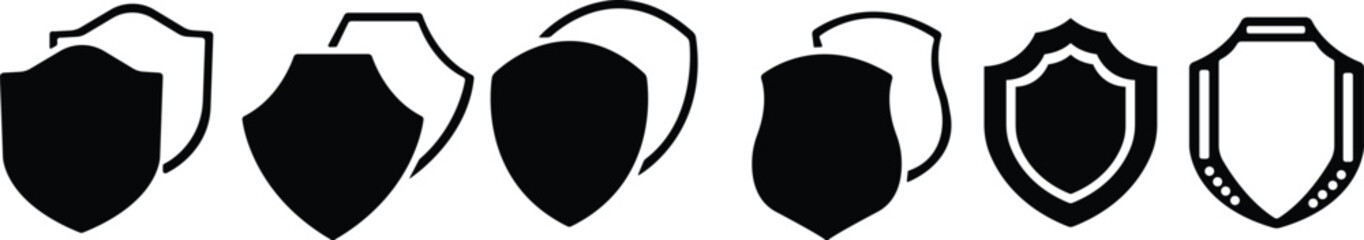 protect shield icon set.Military, Ornate, Armour, Emblem, Protection, Security, Guard.Shield badge quality symbol isolated on transparent background. Design elements for safety and protection.