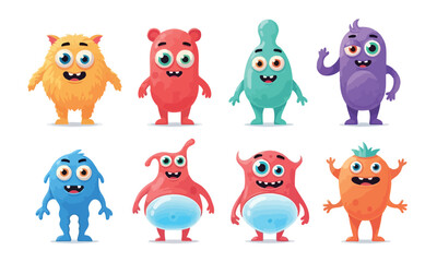 Whimsical Parade of Oddball Creatures on Clean White Stage