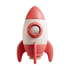 Cartoon rocket, coral and white, 3D style