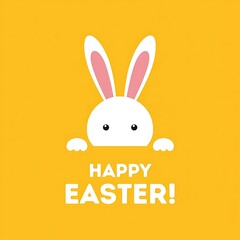 Fototapeta premium Happy easter bunny greeting with yellow background