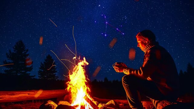 Serene Night Campfire Timelapse