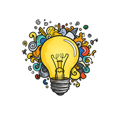 Abstract Illustration Of A Glowing Yellow Lightbulb Idea On Transparent Background