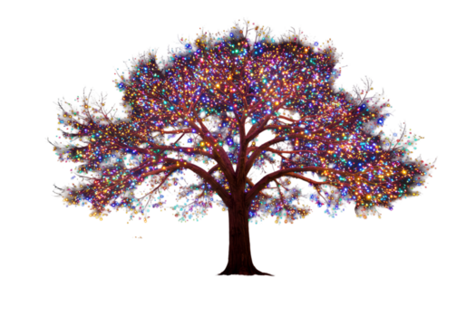 Abstract Glowing Tree Illustration Against Black Background And Transparent PNG