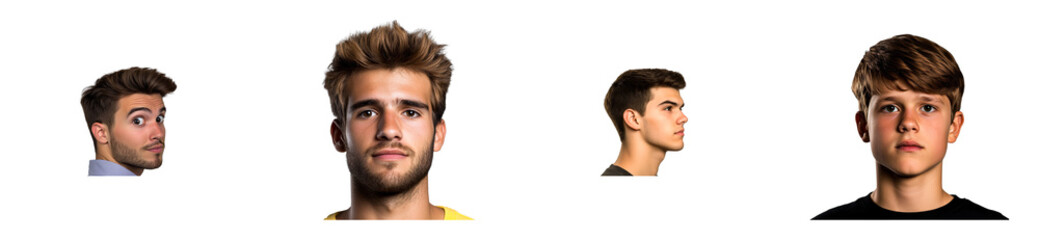 Obraz premium Four young men showcasing diverse hairstyles and expressions