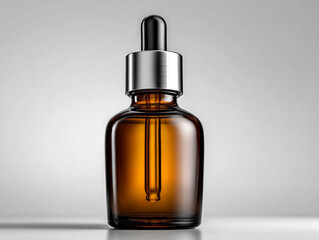 Amber dropper bottle for cosmetics or serum, no label, isolated