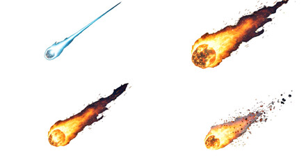 Abstract Illustration Of Flaming Meteors With Fire And Trail On Black Background