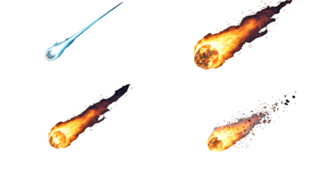 Abstract Illustration Of Flaming Meteors With Fire And Trail On Black Background