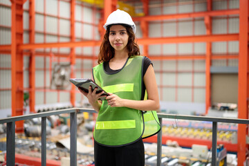 Fototapeta premium Engineer or technician working on tablet in the factory