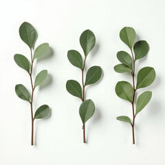 Minimal Green Leaves on White Background