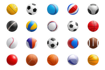 3D vector icon set of sports ball collection, on a white background, png, transparent