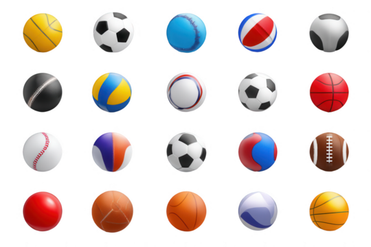 3D vector icon set of sports ball collection, on a white background, png, transparent