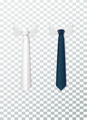 3d Realistic Neck tie with white collar. Tie neck vector with different stripe pattern. Vector