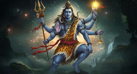 Powerful Shiva in cosmic backdrop