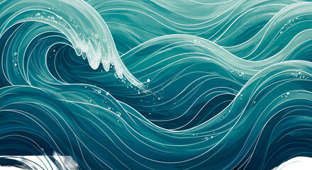 Abstract Illustration of Blue Waves in Motion Seamless Pattern Background