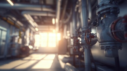 Industrial Facility Sunlight Pipes and Valves Interior Engineering A Detailed View of Industrial Piping System