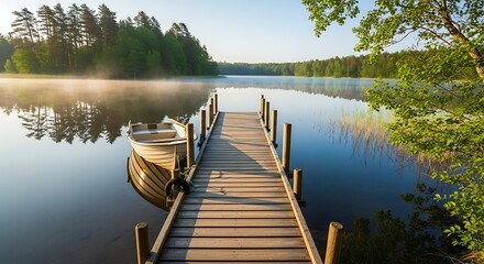 Misty Morning at Lakeside Dock