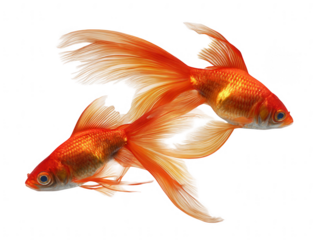 Two red guppy fish swimming side by side in the water with beautiful tail fins, png, transparent