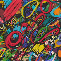 Abstract Illustration of Colorful Strokes and Shapes on Black Background PNG