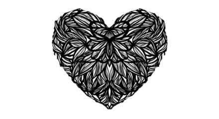 Abstract Heart Illustration In Black And White With Leaf Design