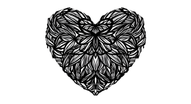 Abstract Heart Illustration In Black And White With Leaf Design - Powered by Adobe